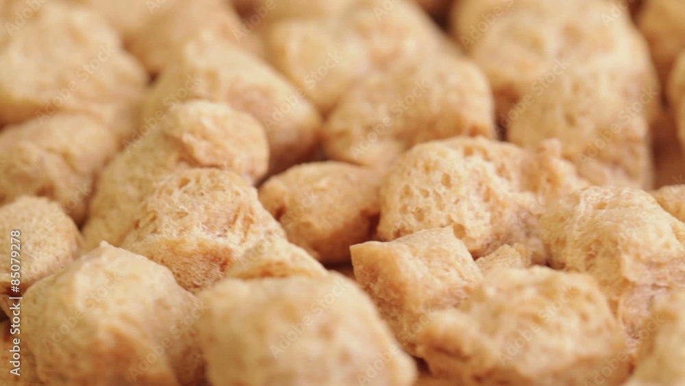 Soy meat - extruded dry soy beans product closeup Soy meat - extruded dry soy beans product closeup