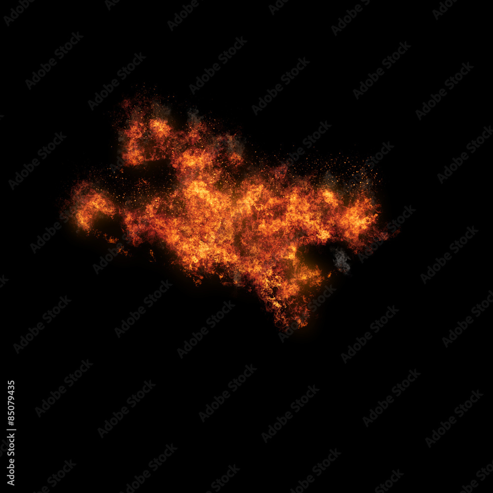 Realistic fiery explosion busting over a black. Realistic fiery explosion busting over a black.