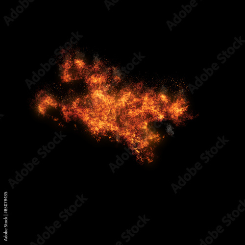 Realistic fiery explosion busting over a black.