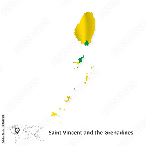 Map of Saint Vincent and Grenadines with flag