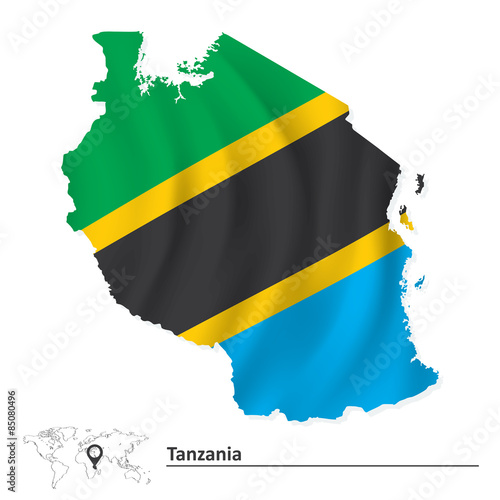 Map of Tanzania with flag