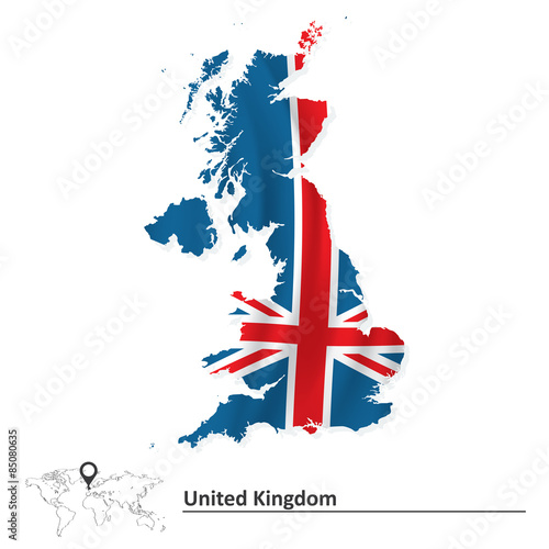 Map of United Kingdom with flag