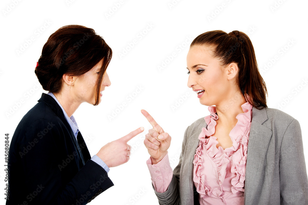 Angry businesswomans pointing on each other. Angry businesswomans pointing on each other.
