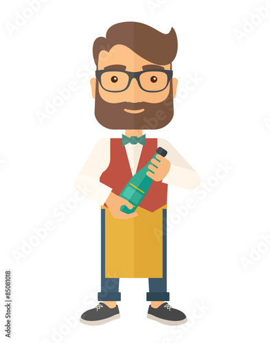 Wine maker holding a bottle of wine.