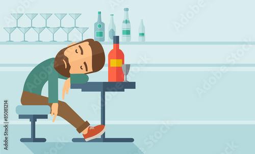 Drunk man fall asleep in the pub.