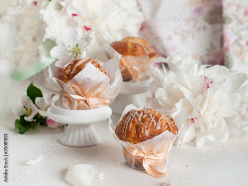 Cupcake or muffin with fresh flower