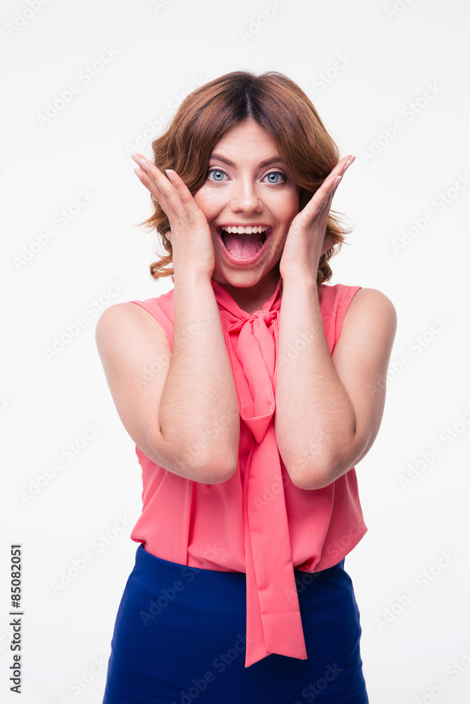 Surprised casual woman looking at camera