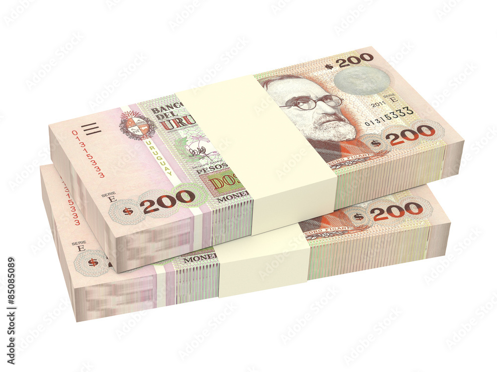 Uruguay currency isolated on white background. Computer generated 3D photo rendering. Uruguay currency isolated on white background. Computer generated 3D photo rendering.