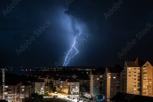 Lightning. Thunderstorm and lightning over the city.