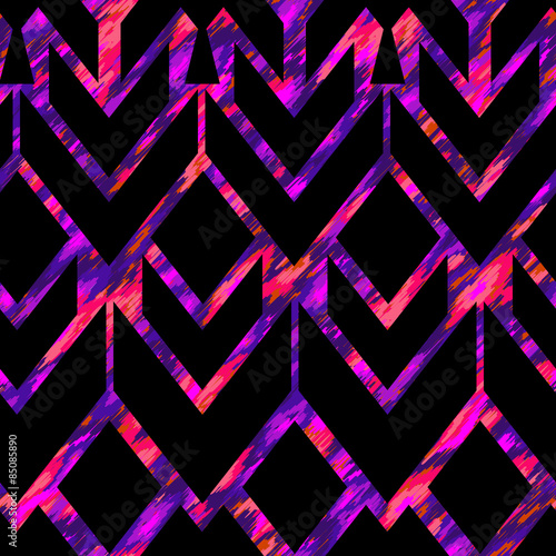 vector seamless geometric fashionable tribal pattern. black geometric shapes on neon background.
