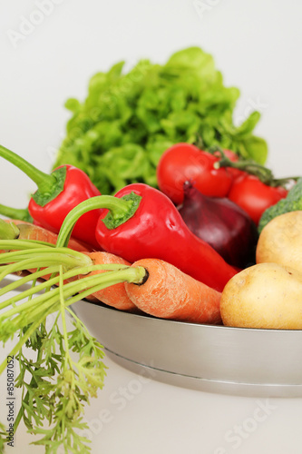 Pan with fresh vegetables for preparation