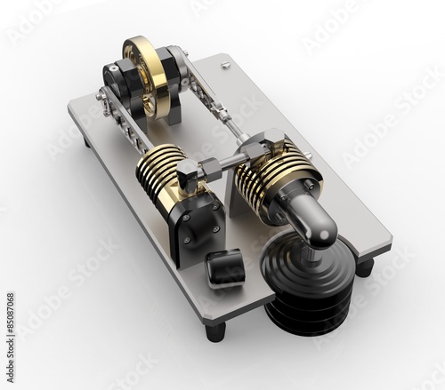 Hot air stirling engine isolated on white