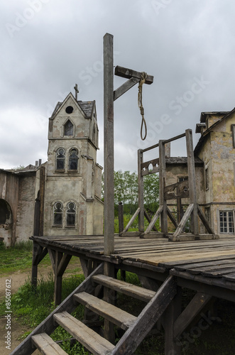 Medieval scaffold gallows in the square of the medieval town