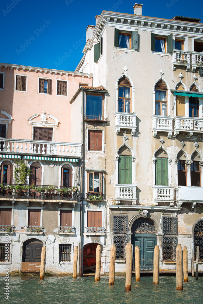 Beautiful facade of typical merchant house on Grand canal, Venice