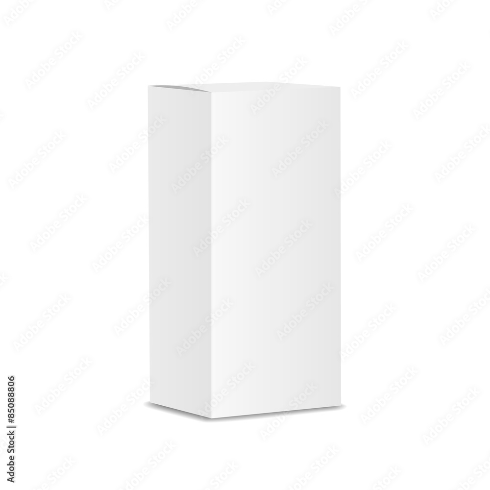 Blank vertical paper or cardboard box template standing on white Blank vertical paper or cardboard box template standing on white