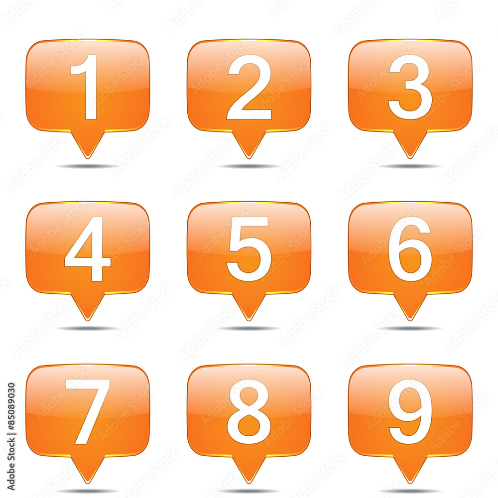 Numbers Counting Square Vector Orange Icon Design Set Numbers Counting Square Vector Orange Icon Design Set