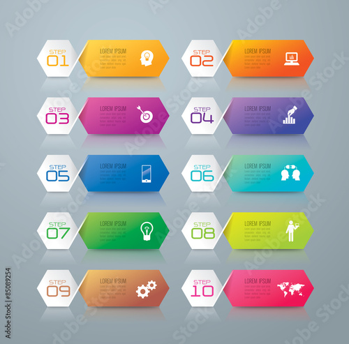 Infographic design template and marketing icons, Business concept with 10 options, parts, steps or processes. Can be used for workflow layout, diagram, number options, web design.   