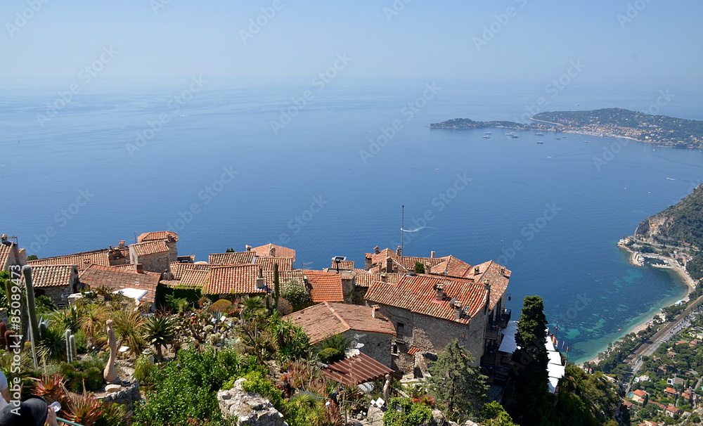 View from the top of the Eze garden on the village, France