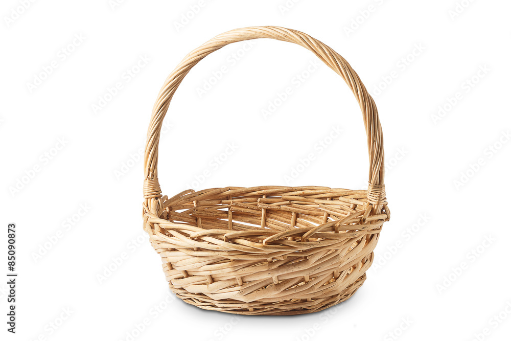 Wicker basket isolated on a white background.