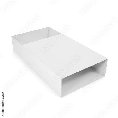 Open white blank box isolated on white background with shadows.
