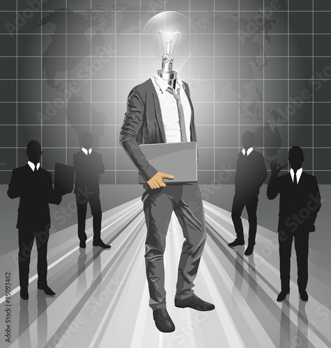 Lamp Head Man With Laptop