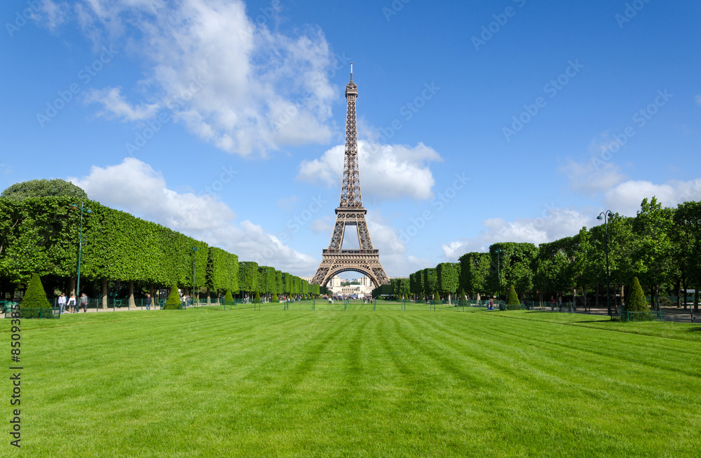 Naklejka premium Wieża Eiffla rano w Paryżu.