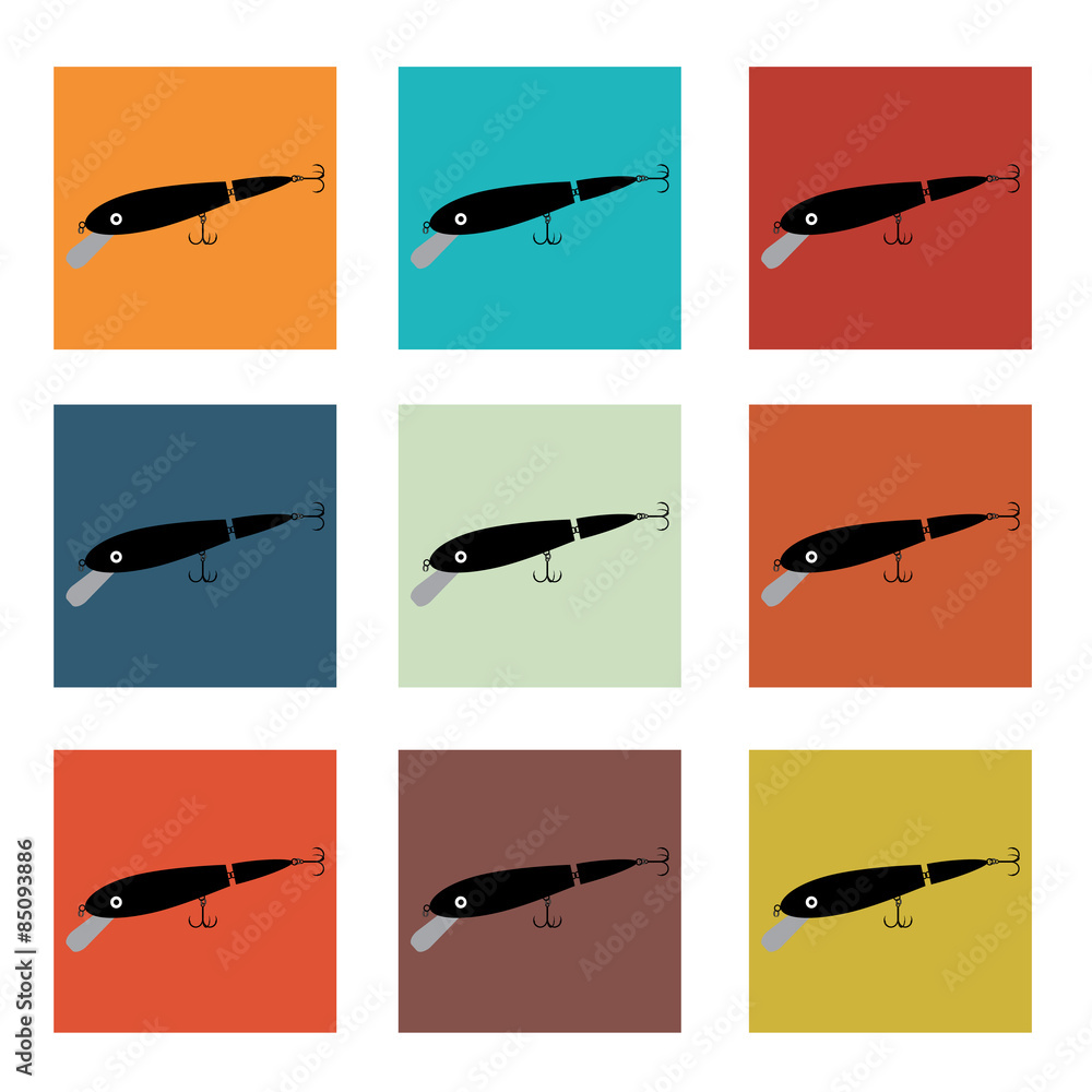 Obraz premium vector set symbols for fishing with baits, tail, fish, hook