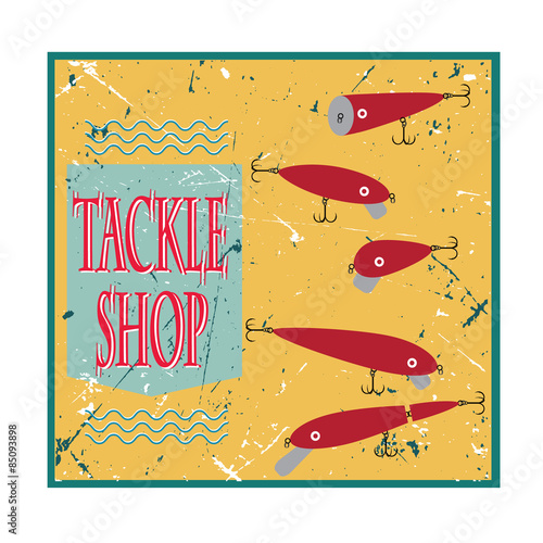 vector poster with bait wobblers for fishing shop on retro backg
