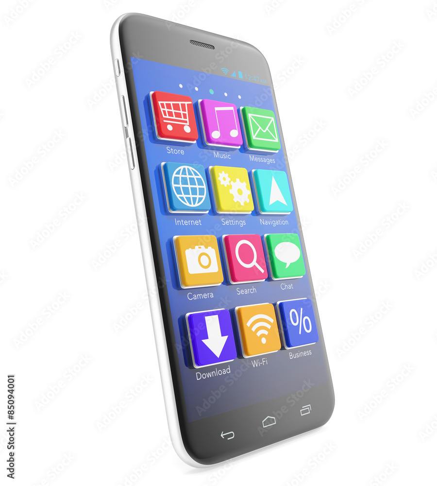 Touchscreen smartphone with applications as icons extruded from Touchscreen smartphone with applications as icons extruded from