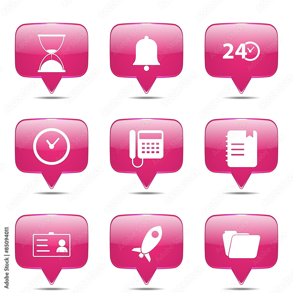 Time Duration Square Vector Pink Icon Design Set Time Duration Square Vector Pink Icon Design Set