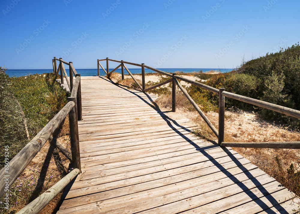 Denia beach wooden boardwalk