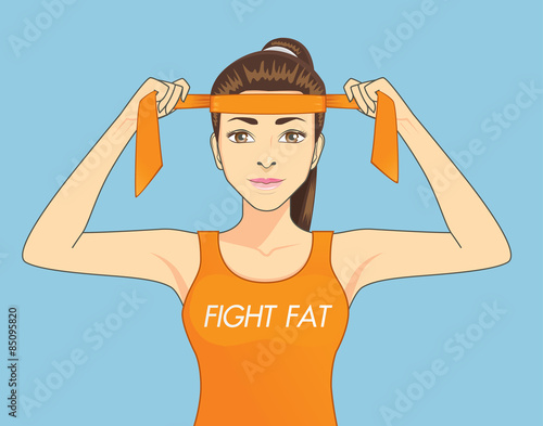 Beautiful women in sportswear is strive to exercise for fighting fat. Healthy concept cartoon
