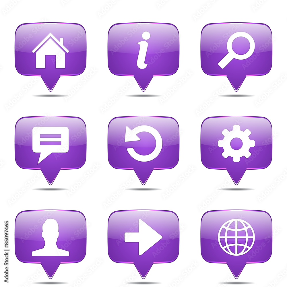 Web Internet Square Vector Violet Icon Design Set Web Internet Square Vector Violet Icon Design Set