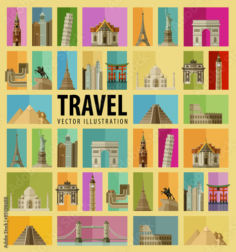Travel. Set of elements - Italy, USA, America, New York, Russia