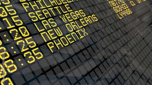 4K - Airport Departure Board with USA cities destinations
