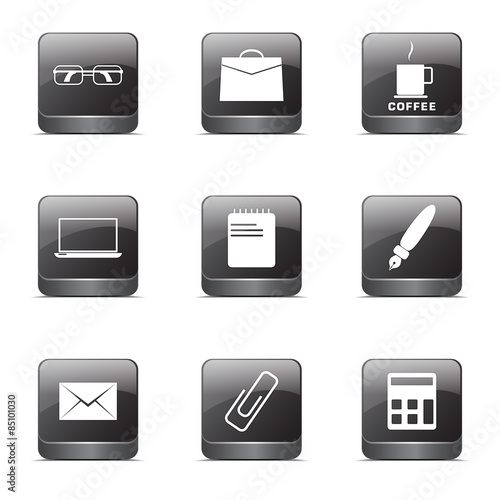 Office Work Square Vector Black Button Icon Design Set © rizwanali3d