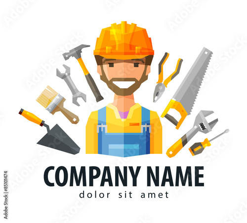 construction worker vector logo design template. builder