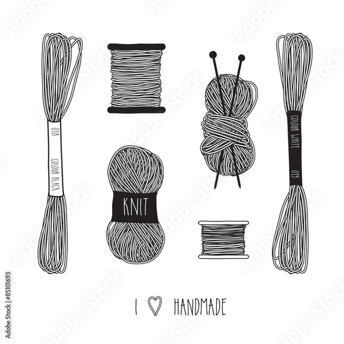 Set of Yarn Knit Handmade, Vector illustration