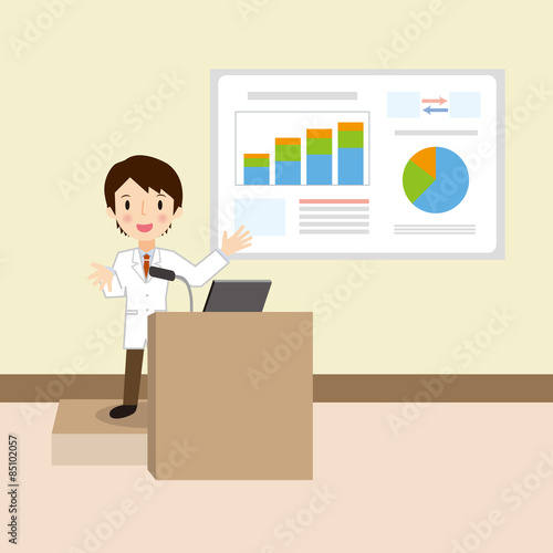 白衣の男性　プレゼンテーション
