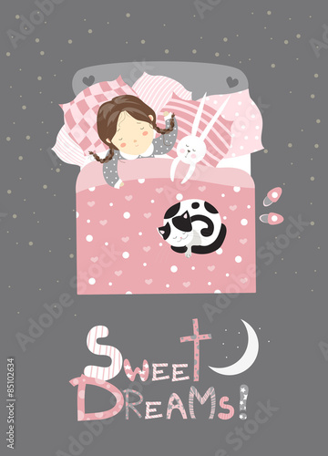Little girl sleeping with cat