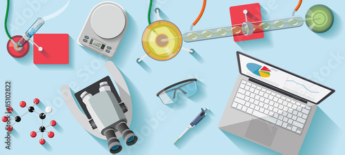 Chemical laboratory desk flat illustration