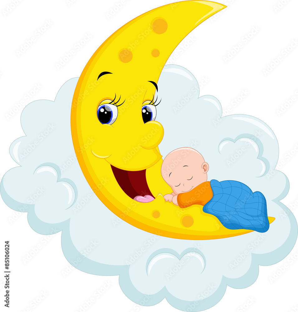 Obraz premium Baby Sleeping on Moon