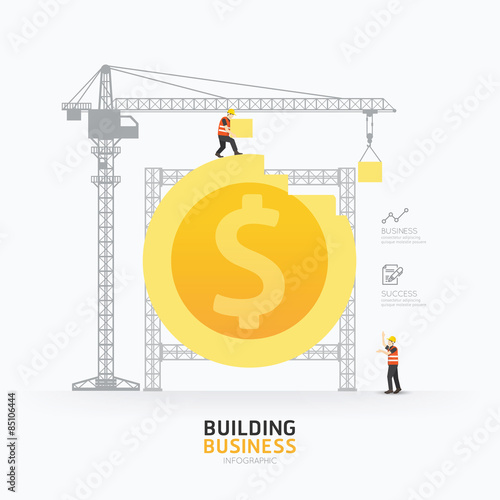 Infographic business dollar coin shape template design.building