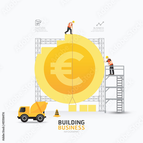 Infographic business euro coin shape template design.building 