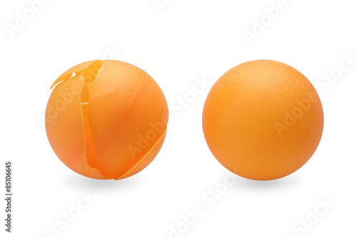 table tennis ball and crushed ping pong ball on white isolated b