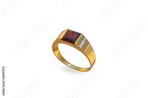 golden ring with ruby and diamonds