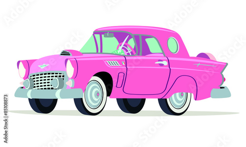 Caricatura Ford  Thunderbird cerrado rosa vista frontal y lateral