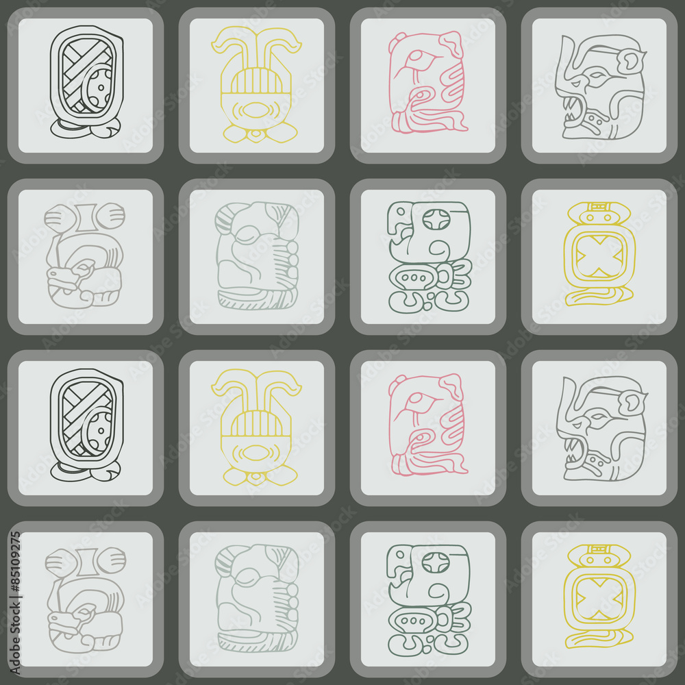 Seamless background with Maya calendar named months and associated glyphs Seamless background with Maya calendar named months and associated glyphs