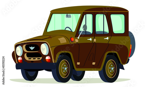 Caricatura Uaz cafe cabinado vista frontal y lateral
