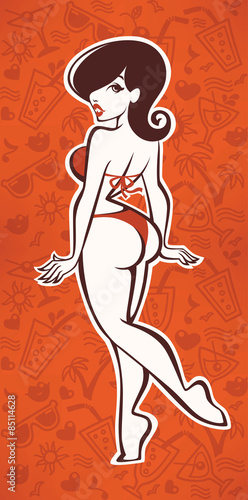 summer hand drawn patterns and cartoon sexy pinup girl